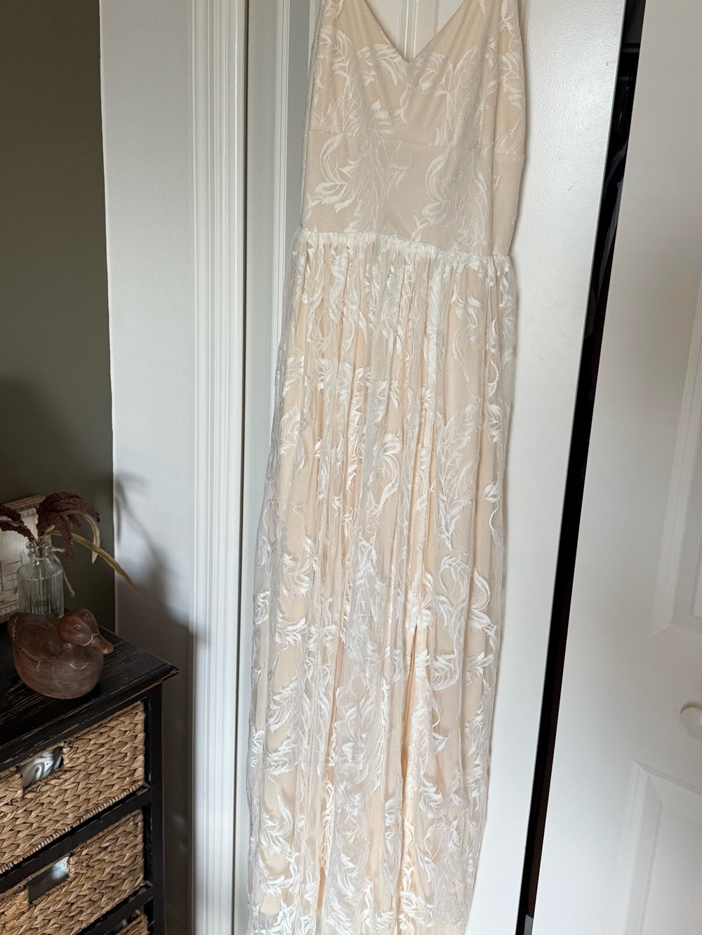 Baltic Born Cream Lace Maxi Dress with White Embroidery